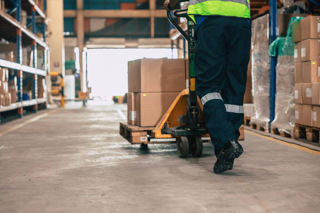 pallet storage warehouse being moved